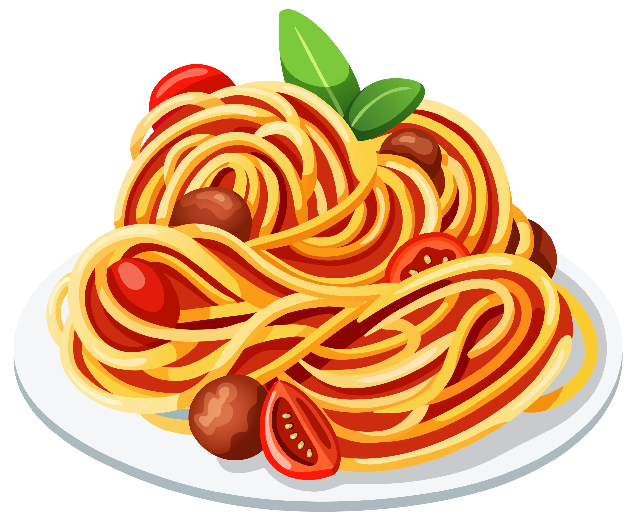 Delicious Spaghetti with Tomatoes and Basil Leaf Italian Cuisine Clipart