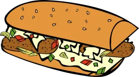 Delicious Submarine Sandwich with Colorful Vegetables and Meat Filling Clipart