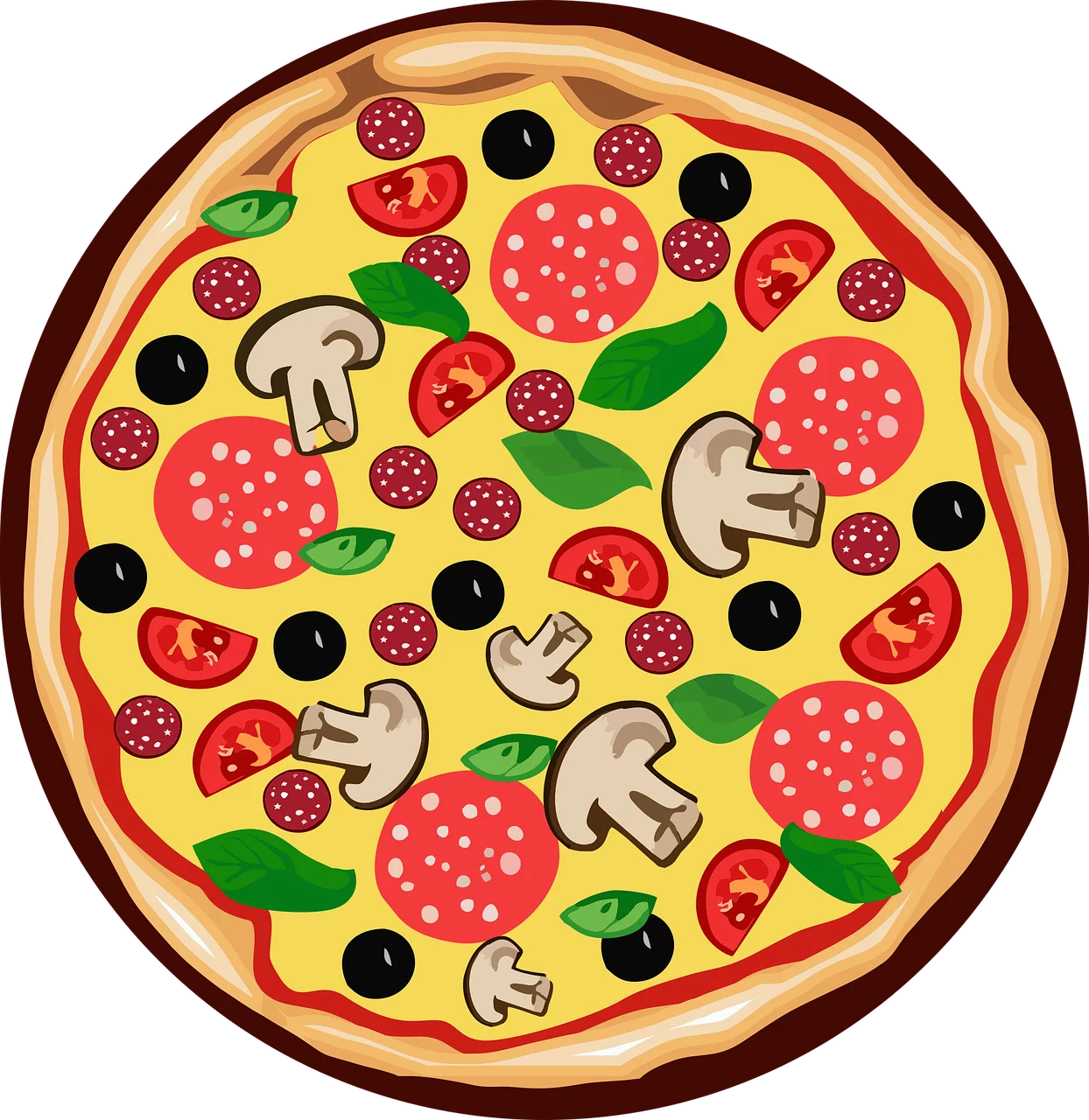 Delicious Supreme Pizza with Fresh Toppings Italian Food Clipart Illustration