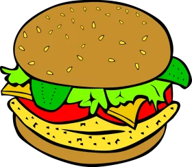 Deliciously Colorful Cartoon Hamburger with Lettuce and Cheese Clipart