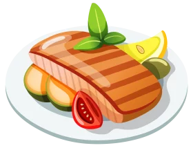 Deliciously Grilled Salmon Fillet with Fresh Vegetables and Lemon Slice Clipart