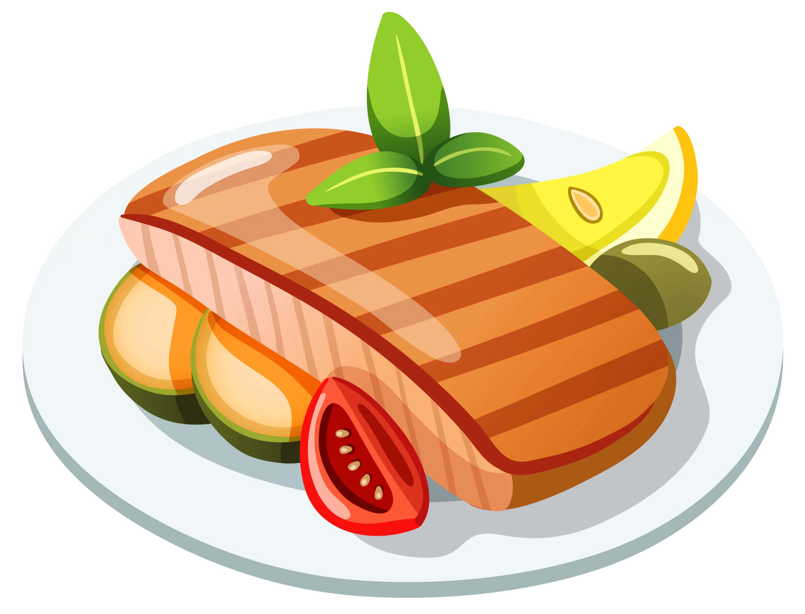 Deliciously Grilled Salmon Fillet with Fresh Vegetables and Lemon Slice Clipart