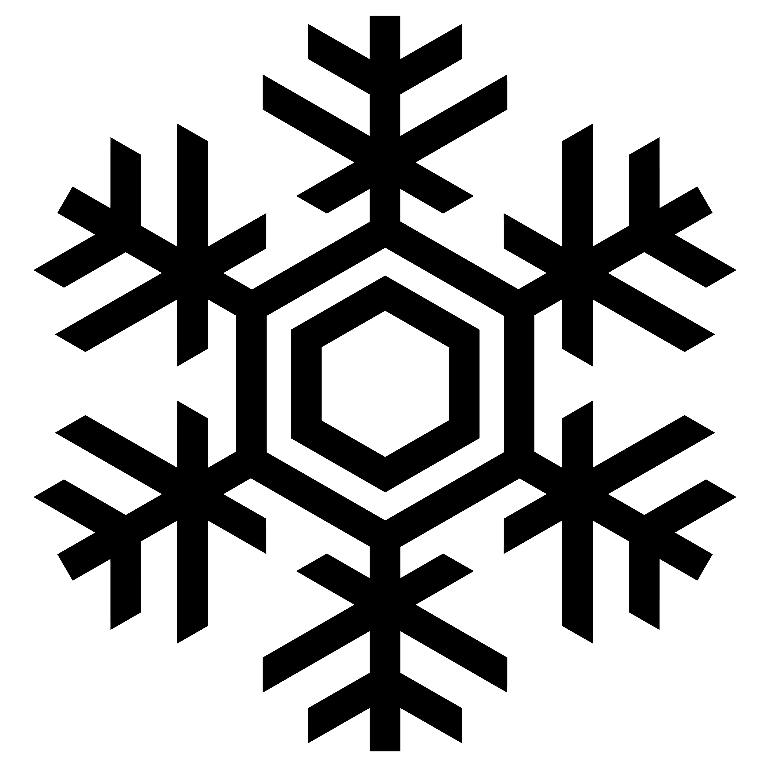 Elegant Black Snowflake Symmetrical Hexagon Winter Design Clipart for Seasonal Decor