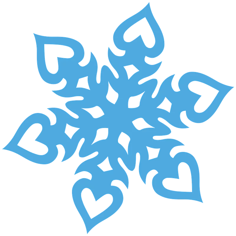 Elegant Blue Heart-Tipped Snowflake Winter Seasonal Decorative Clipart Element