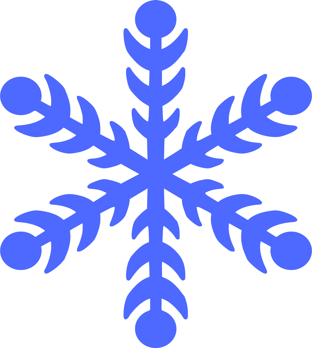 Elegant Symmetrical Blue Snowflake Winter Holiday Seasonal Decorative Clipart