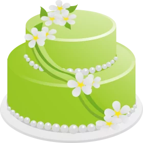 Elegant Two-Tier Lime Green Celebration Cake with White Floral Decoration Clipart