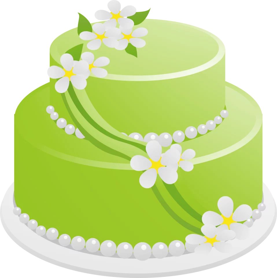 Elegant Two-Tier Lime Green Celebration Cake with White Floral Decoration Clipart