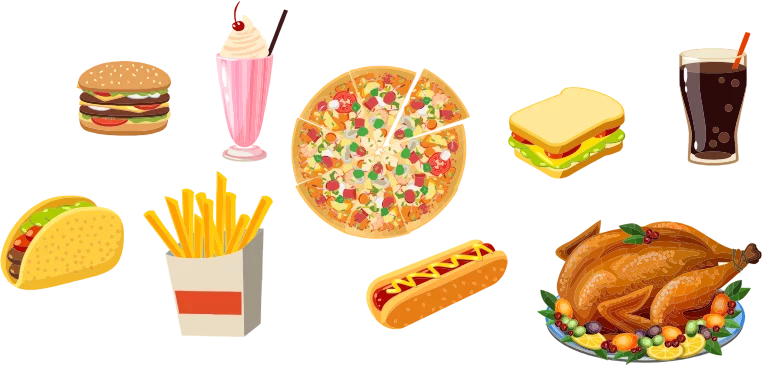 Fast Food Feast: Colorful Clipart Collection of Popular American Comfort Foods