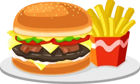 Fast Food Feast: Delicious Hamburger and French Fries Illustration Clipart