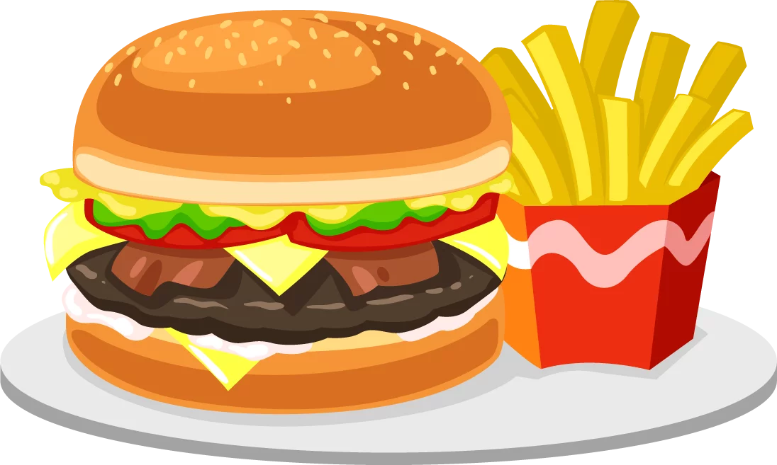 Fast Food Feast: Delicious Hamburger and French Fries Illustration Clipart