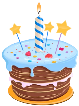 Festive Birthday Celebration Cake with Blue Frosting and Candle Clipart