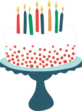 Festive Birthday Celebration Cake with Colorful Candles on Stand Clipart