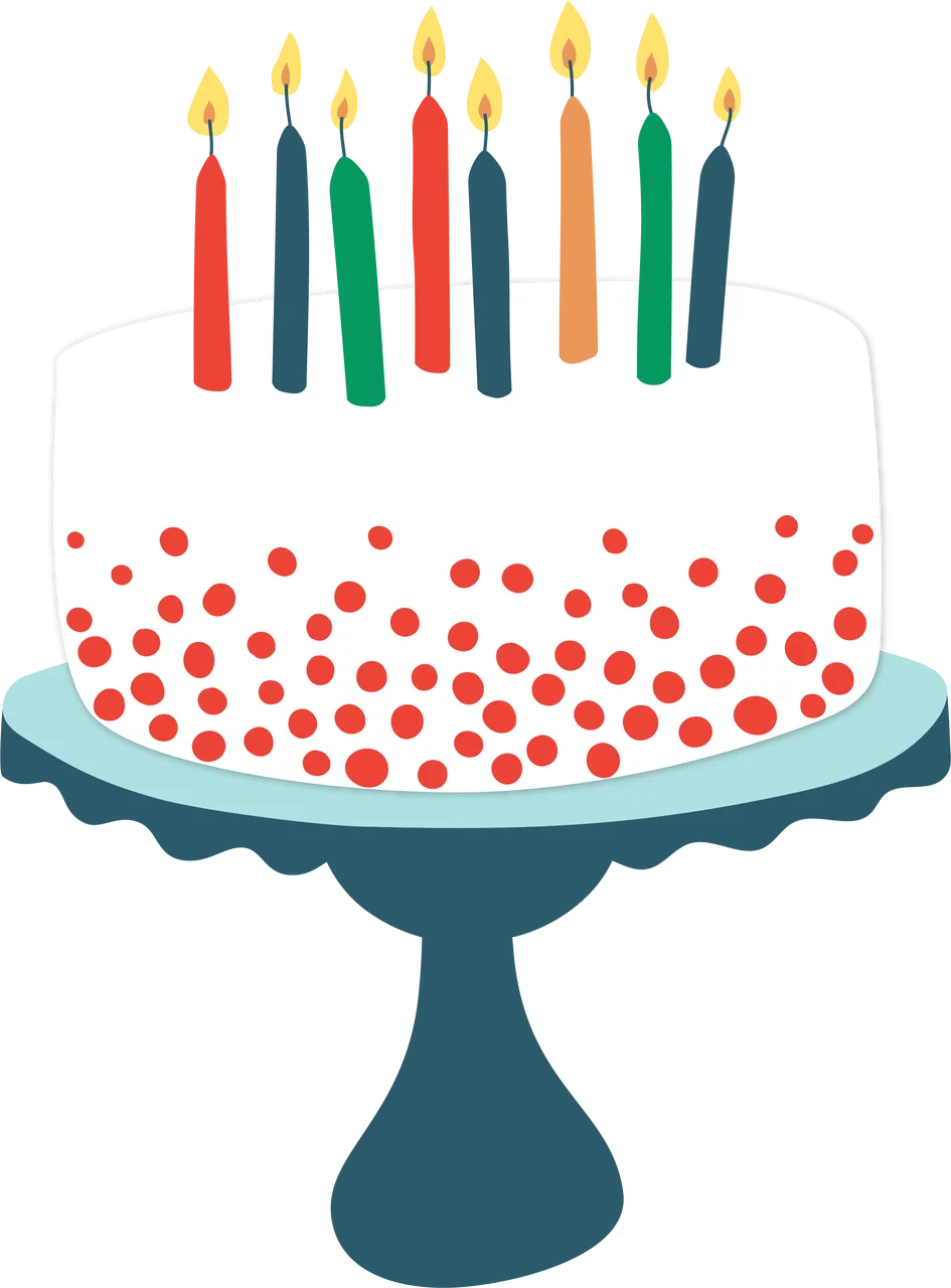 Festive Birthday Celebration Cake with Colorful Candles on Stand Clipart