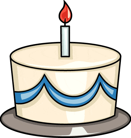 Festive Birthday Celebration Cake with Single Candle and Blue Waves Clipart