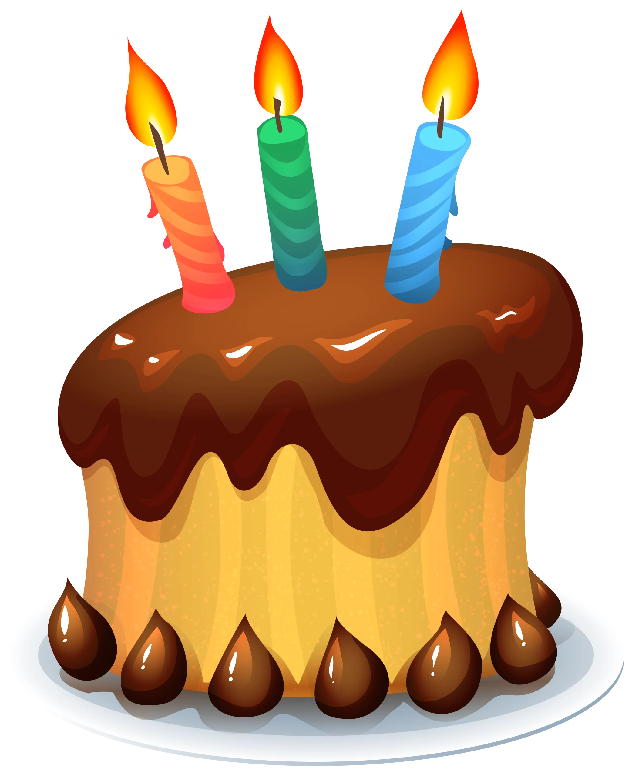 Festive Celebration Birthday Cake with Three Colorful Candles Chocolate Clipart