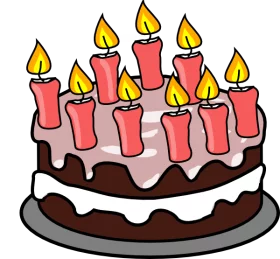 Festive Celebration Chocolate Birthday Cake with Burning Candles Clipart Illustration