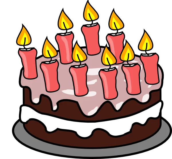 Festive Celebration Chocolate Birthday Cake with Burning Candles Clipart Illustration