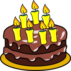 Festive Chocolate Birthday Cake with Yellow Candles Celebration Clipart