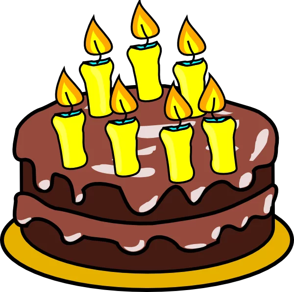 Festive Chocolate Birthday Cake with Yellow Candles Celebration Clipart