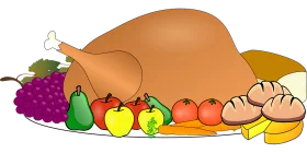 Festive Holiday Feast Clipart with Roasted Turkey and Fresh Fruits and Vegetables