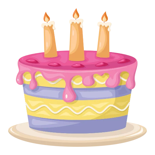 Festive Layered Birthday Cake with Three Candles Celebration Dessert Clipart