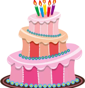 Festive Three-Tier Birthday Cake with Colorful Candles Celebration Clipart