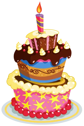 Festive Three-Tier Birthday Celebration Cake with Spiral Candle Flame Clipart