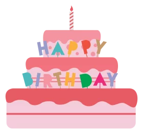 Festive Three-Tiered Pink Birthday Cake Clipart with Colorful Happy Birthday Text