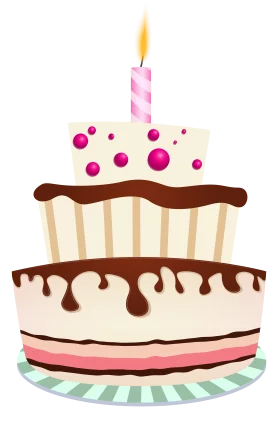 Festive Two-Tier Birthday Cake with Chocolate Drizzle and Pink Candle Celebration Clipart