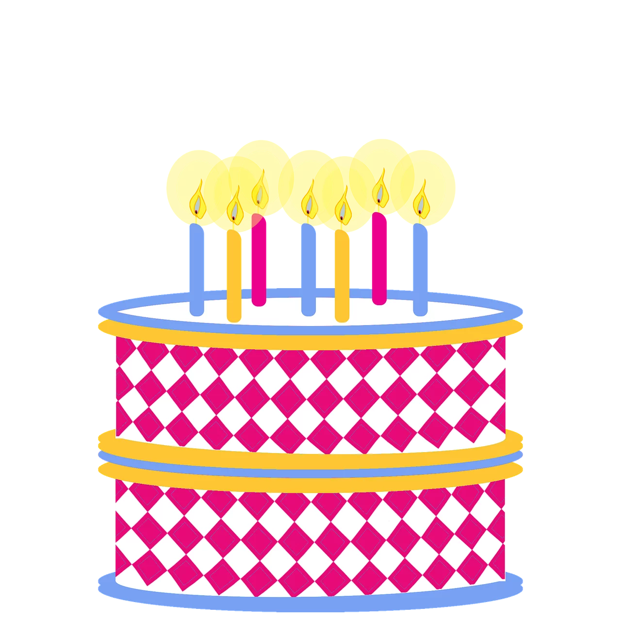 Festive Two-Tier Birthday Celebration Cake with Candles Colorful Party Clipart