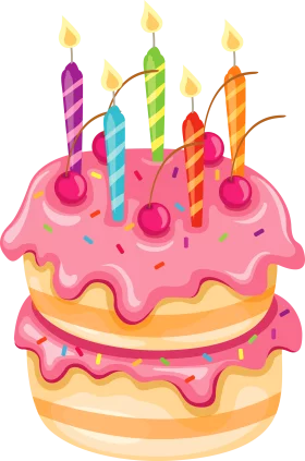 Festive Two-Tier Birthday Celebration Cake with Colorful Spiral Candles Clipart