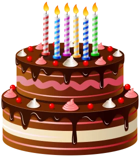 Festive Two-Tier Chocolate Birthday Cake with Colorful Candles Clipart Illustration