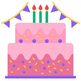 Festive Two-Tier Pink Birthday Cake with Candles and Bunting Clipart