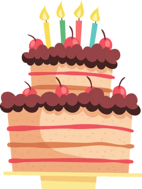 Festive Two-Tiered Birthday Cake with Candles and Cherries Celebration Clipart