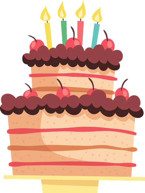 Festive Two-Tiered Birthday Cake with Candles and Cherries Celebration Clipart