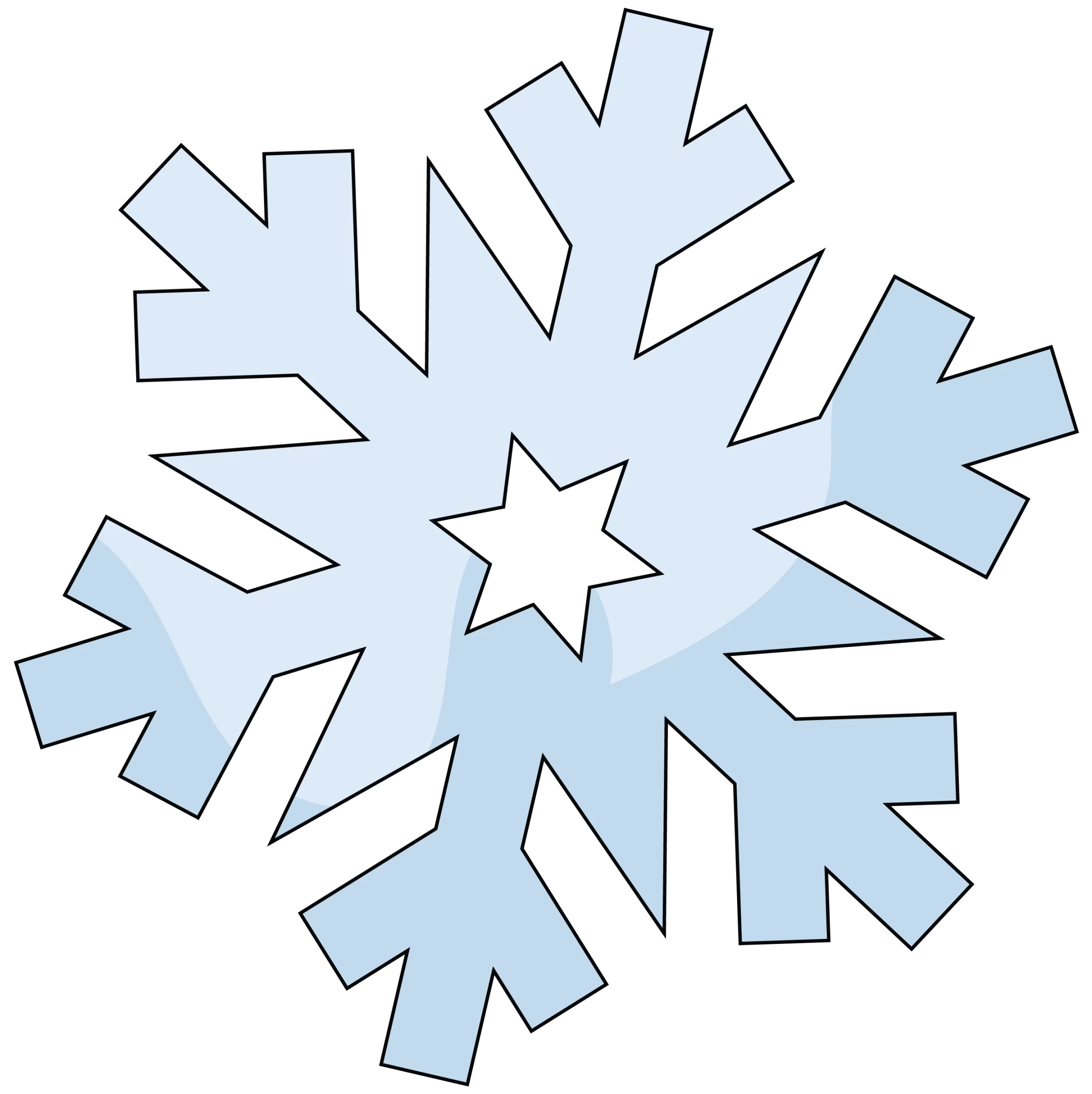 Light Blue Winter Snowflake with Elegant Star Center Design Clipart Illustration