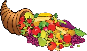 Vibrant Cornucopia Harvest Bounty with Fresh Fruits and Vegetables Clipart