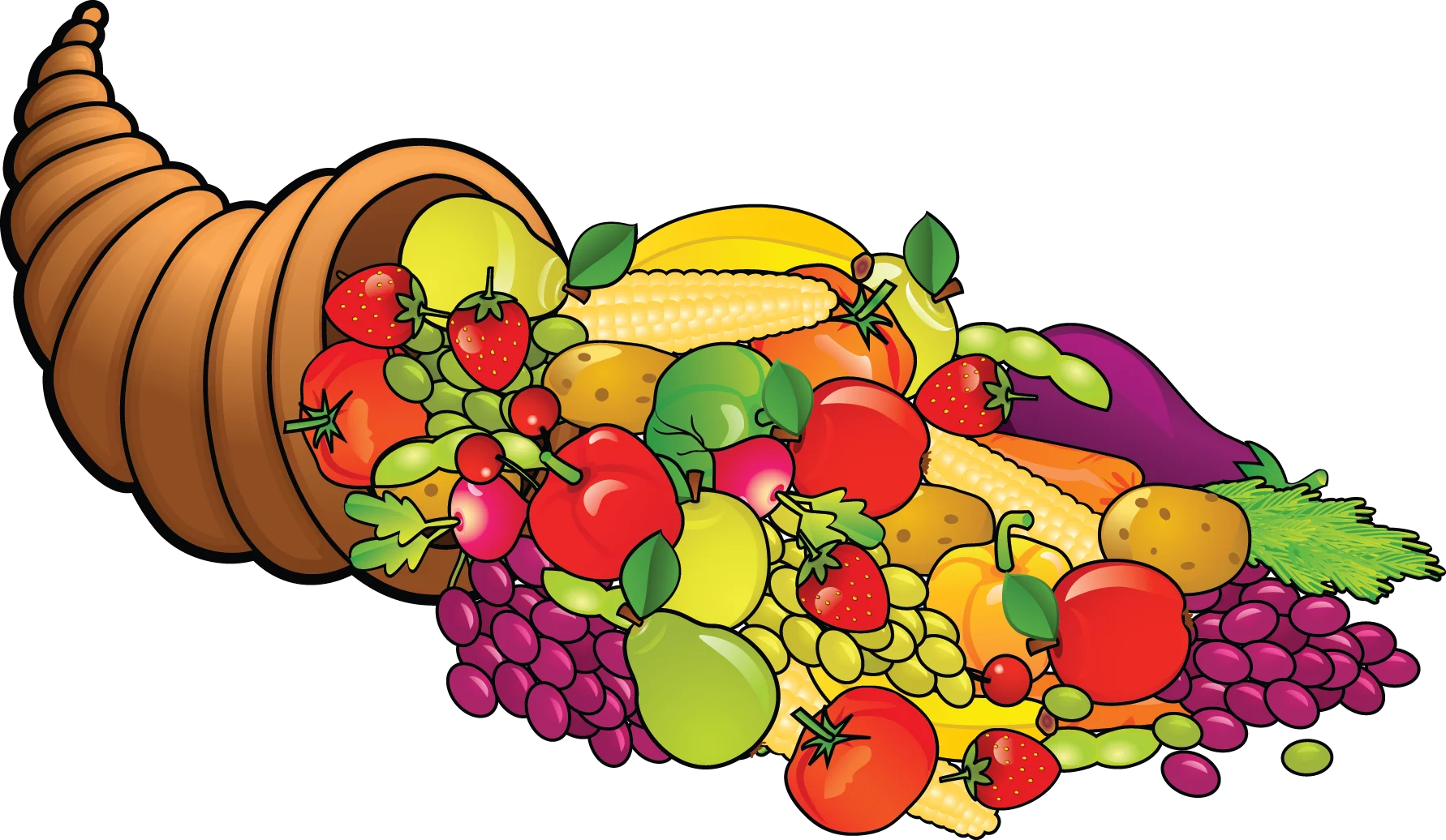 Vibrant Cornucopia Harvest Bounty with Fresh Fruits and Vegetables Clipart