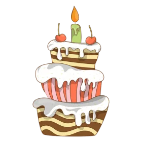 Whimsical Three-Tiered Celebration Cake with Candle and Cherries Clipart Illustration