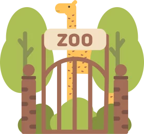 Adorable Zoo Entrance with Friendly Giraffe Peeking Over Gate Colorful Clipart