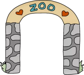 Cartoon Zoo Entrance Archway Stone and Beige Decorative Clipart Illustration