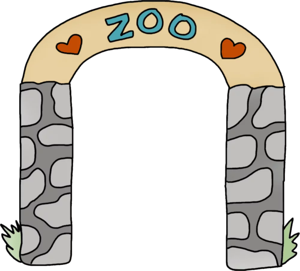 Cartoon Zoo Entrance Archway Stone and Beige Decorative Clipart Illustration