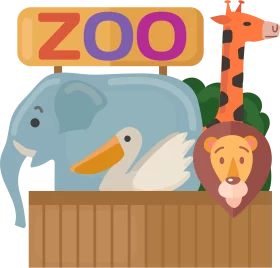 Cheerful Zoo Animals Clipart Collection with Elephant, Pelican, Giraffe and Lion