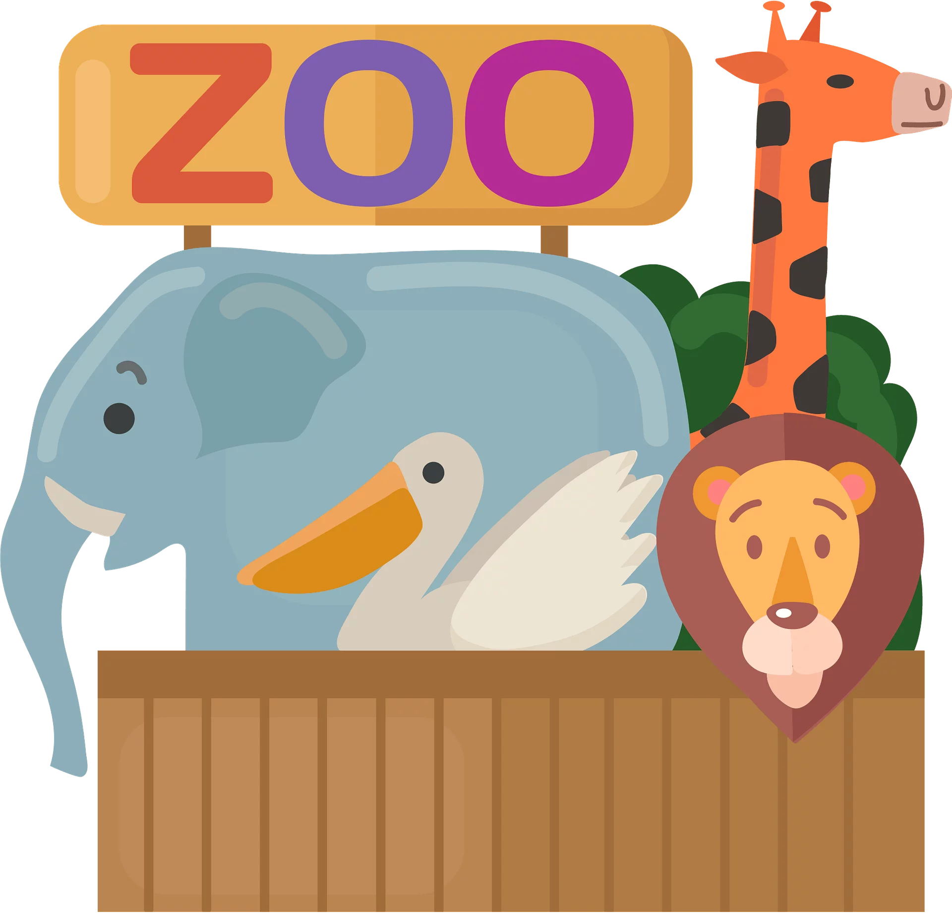 Cheerful Zoo Animals Clipart Collection with Elephant, Pelican, Giraffe and Lion