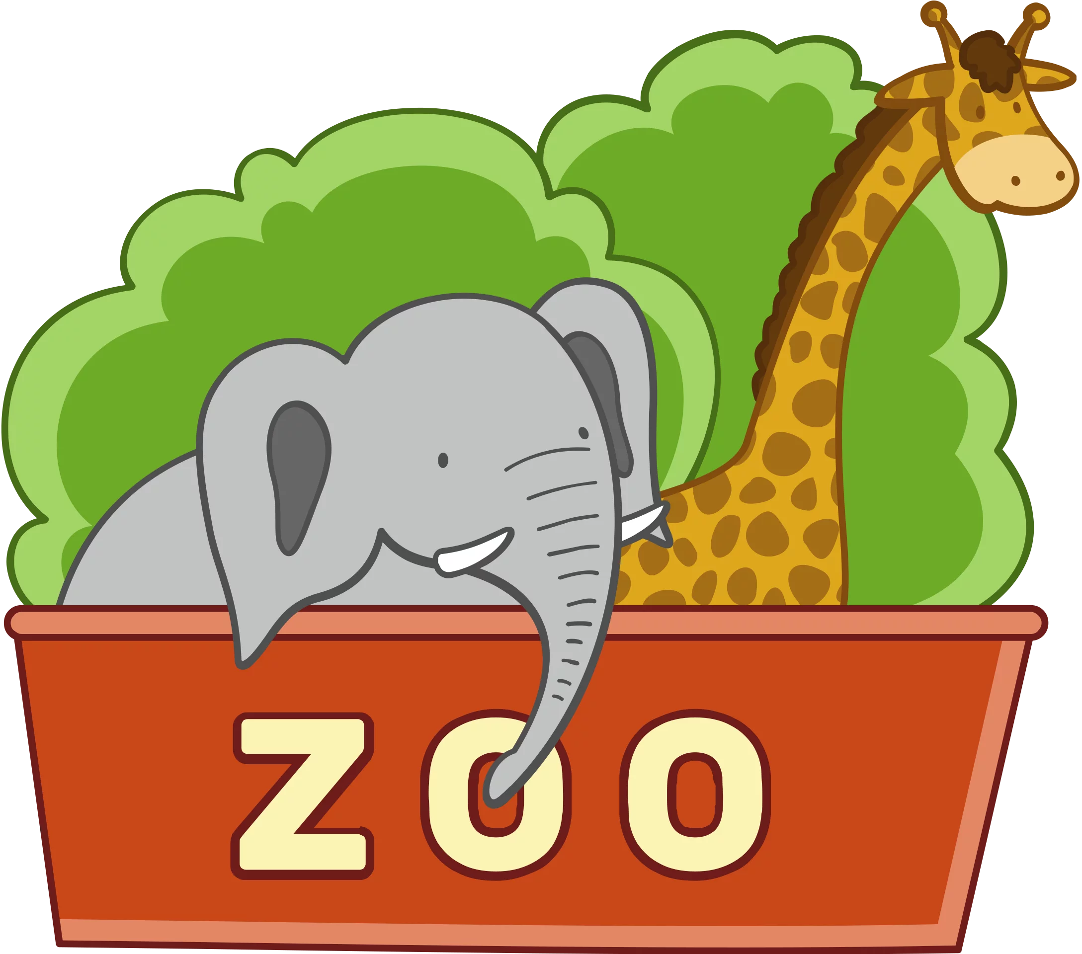 Cheerful Zoo Animals Clipart with Elephant and Giraffe Behind Red Sign