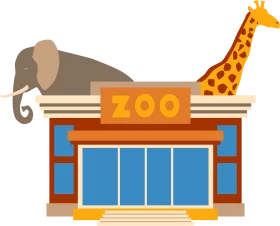 Colorful Zoo Entrance Building with Elephant and Giraffe Silhouette Clipart