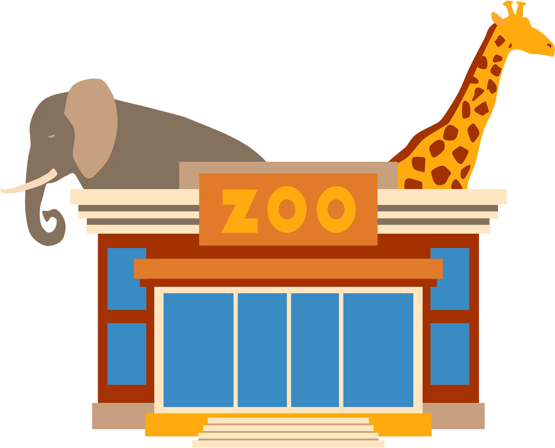 Colorful Zoo Entrance Building with Elephant and Giraffe Silhouette Clipart