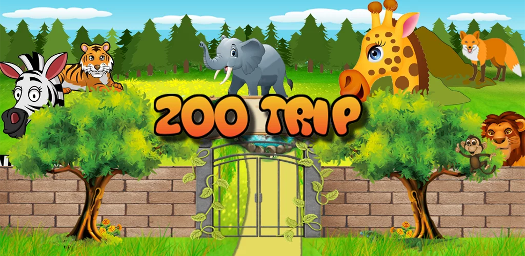 Colorful Zoo Trip Entrance with Cartoon Animal Clipart for Children's Education