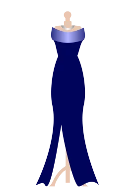 Elegant Navy Blue Evening Gown with Lavender Accent Fashion Clipart Illustration