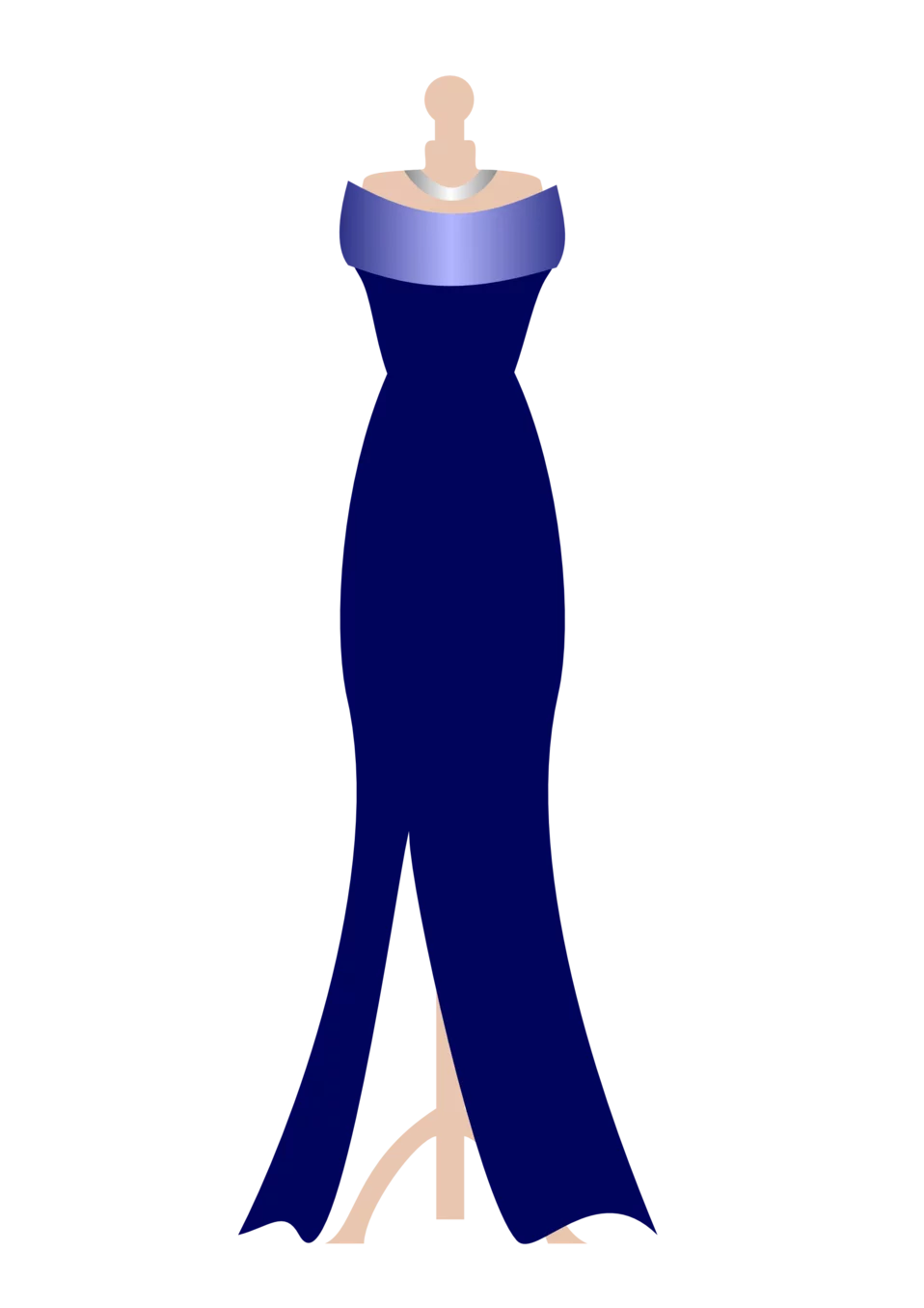 Elegant Navy Blue Evening Gown with Lavender Accent Fashion Clipart Illustration